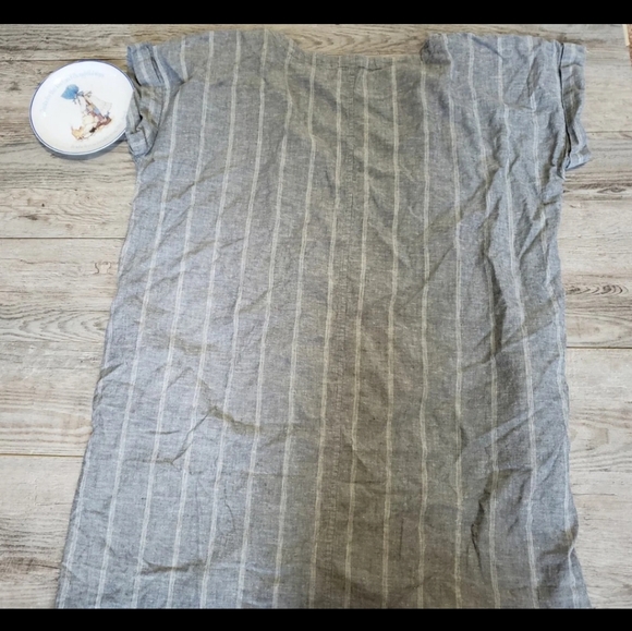 Eileen Fisher Hemp-Cotton Natural Fiber Short Sleeve Grey Stripe Dress Lagenlook - Picture 5 of 12